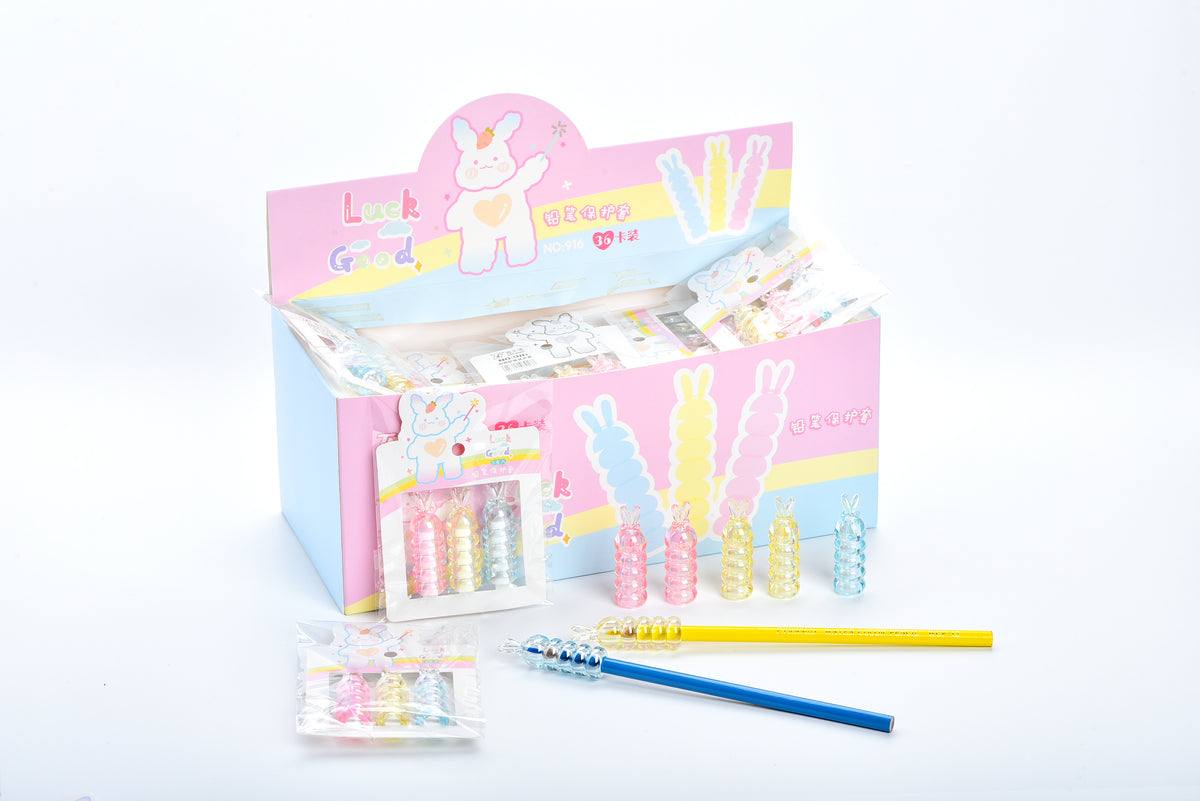 Crystal Bunny Pencil Caps – 3-Piece Pack | TB-916