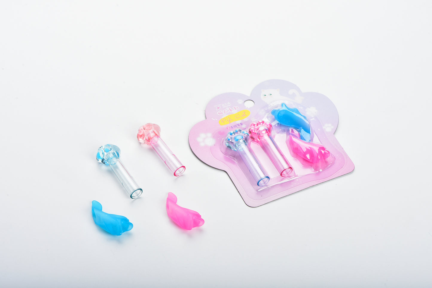 Transparent Cat Paw & Tail Pencil Caps – 2-Piece Pack | TB-919