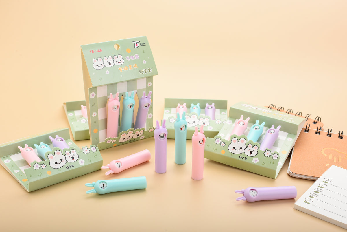 TB-938 Rotating Bunny Expression Pencil Caps – 3-Piece Pack